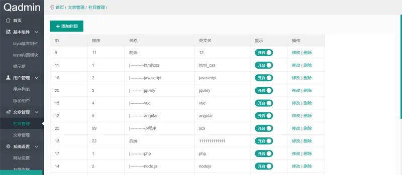 Qadmin系统界面