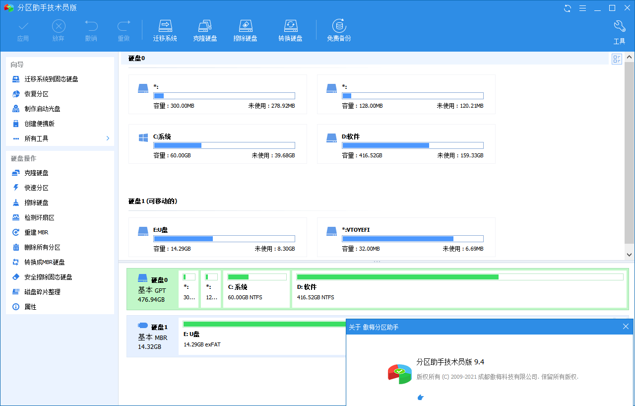 分区助手技术员版操作界面示例图